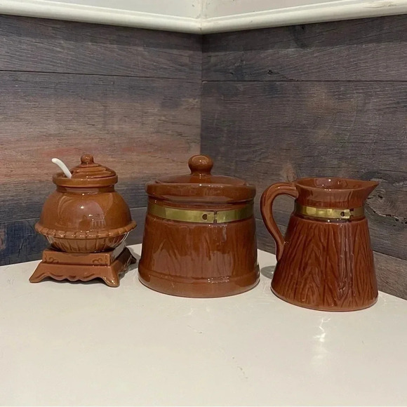 Vintage FredRoberts Company Made in Japan Brown Creamer Mustard and Sugar set - Picture 5 of 7